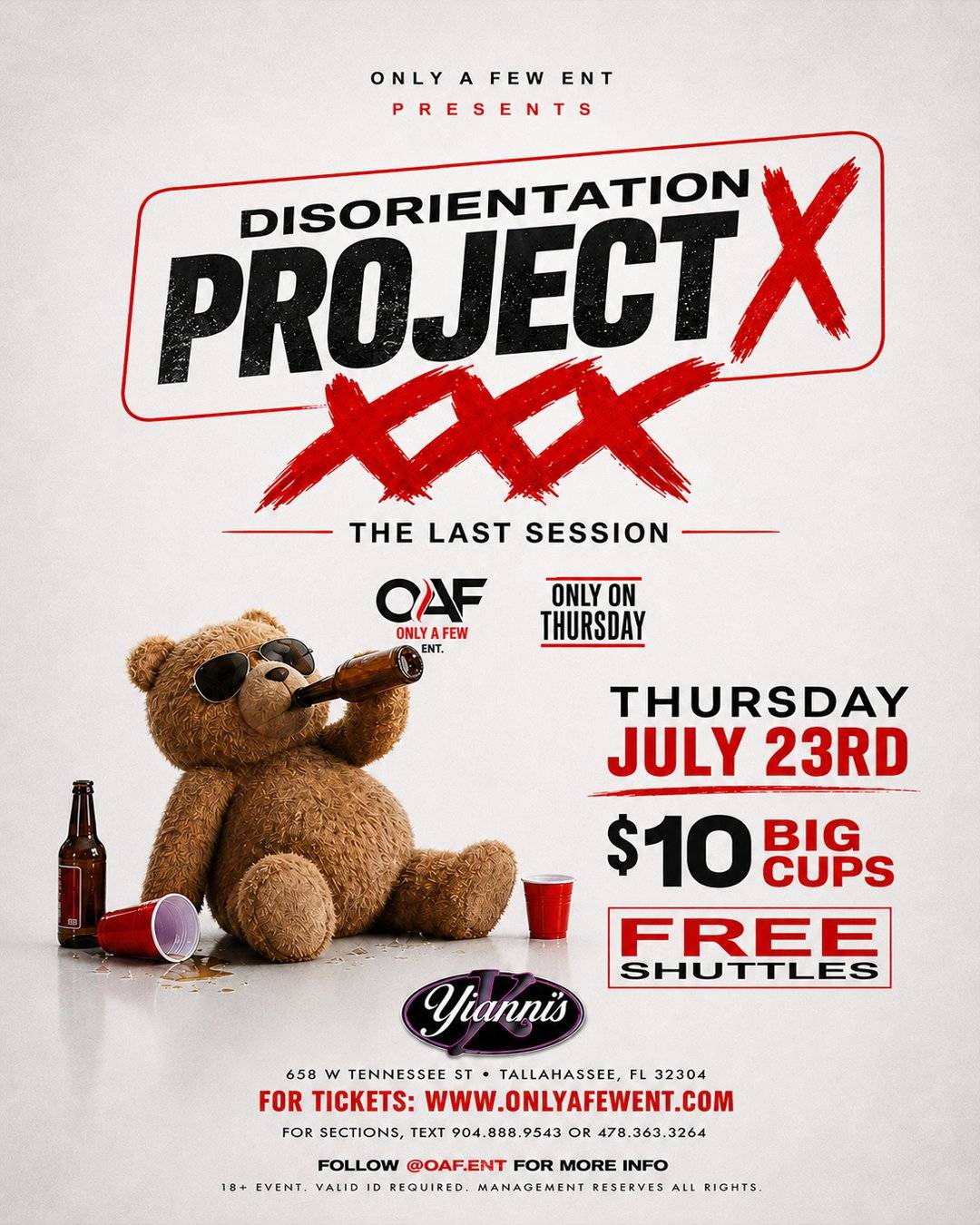 Only On Thursdays: Project 30 The Last Session flyer — Yianni's, Tallahassee