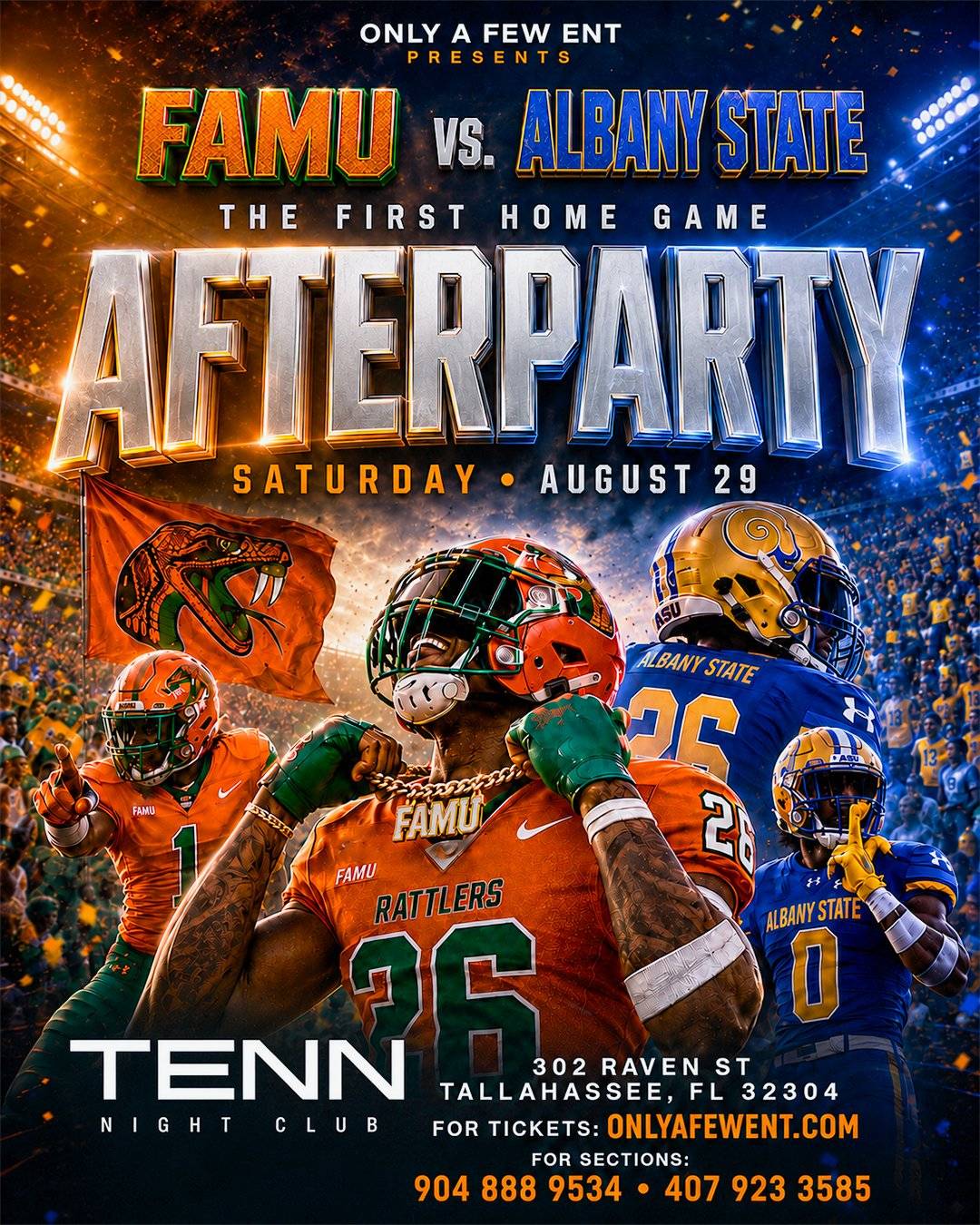 YARD WARZ : FIRST HOME GAME AFTER PARTY flyer — TENN Nightclub, Tallahassee